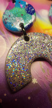 Load image into Gallery viewer, Silver star handmade glitter polymer clay earrings