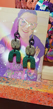 Load image into Gallery viewer, SALE $10!!! Forest green rainbow glitter handmade earrings polymer clay