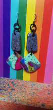 Load image into Gallery viewer, Turquoise swirl glitter handmade earrings polymer clay
