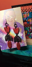 Load image into Gallery viewer, Red wine glitter handmade earrings polymer clay