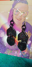 Load image into Gallery viewer, Black crow rainbow glitter handmade earrings polymer clay