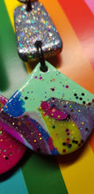 Load image into Gallery viewer, Turquoise swirl glitter handmade earrings polymer clay