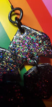 Load image into Gallery viewer, Black crow rainbow glitter handmade earrings polymer clay