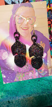 Load image into Gallery viewer, Black crow rainbow glitter handmade earrings polymer clay
