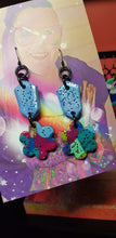 Load image into Gallery viewer, Blue daisy glitter handmade earrings polymer clay