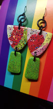 Load image into Gallery viewer, Toffee apples & rainbow glitter handmade earrings polymer clay