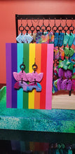 Load image into Gallery viewer, Pink crowns & rainbows glitter handmade earrings polymer clay