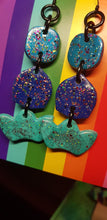 Load image into Gallery viewer, Blue sky & tulips glitter handmade earrings polymer clay