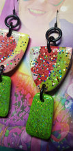 Load image into Gallery viewer, Toffee apples & rainbow glitter handmade earrings polymer clay