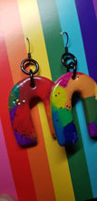 Load image into Gallery viewer, Large rainbow glitter handmade earrings polymer clay