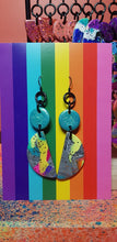 Load image into Gallery viewer, SALE $10!!!! Earth magic rainbow glitter handmade earrings polymer clay