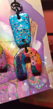 Load image into Gallery viewer, Teal rainbows glitter handmade earrings polymer clay