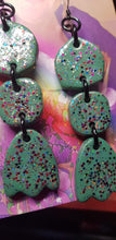 Load image into Gallery viewer, Sage flowers glitter handmade earrings polymer clay