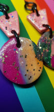 Load image into Gallery viewer, SALE $10!!!! Fuzzy peach glitter handmade earrings polymer clay
