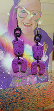 Load image into Gallery viewer, Lavender rainbows glitter handmade earrings polymer clay
