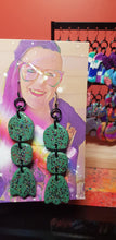 Load image into Gallery viewer, Sage flowers glitter handmade earrings polymer clay