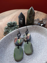 Load image into Gallery viewer, Sepia green dangle handmade earrings polymer clay earthy