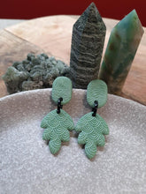 Load image into Gallery viewer, Minty leaf stud handmade earrings polymer clay earthy
