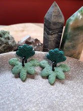 Load image into Gallery viewer, Emerald lotus stud handmade earrings polymer clay earthy