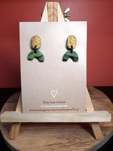 Load image into Gallery viewer, Green rainbow stud handmade earrings polymer clay earthy