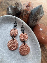 Load image into Gallery viewer, Goddess copper dangle handmade earrings polymer clay earthy