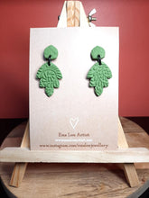 Load image into Gallery viewer, Green khaki leaf stud handmade earrings polymer clay earthy