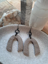 Load image into Gallery viewer, Linen rainbow dangle handmade earrings polymer clay earthy
