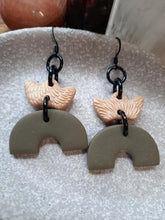 Load image into Gallery viewer, Pearl crown dangle handmade earrings polymer clay earthy