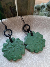 Load image into Gallery viewer, Shamrock dangle handmade earrings polymer clay earthy