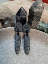 Load image into Gallery viewer, Shiny Obsidian stud handmade earrings polymer clay earthy