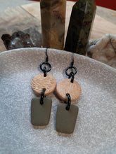 Load image into Gallery viewer, Halo gold dangle handmade earrings polymer clay earthy