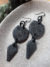 Load image into Gallery viewer, Silver moon dangle handmade earrings polymer clay earthy