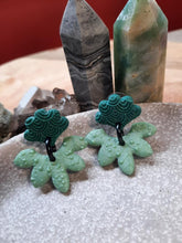 Load image into Gallery viewer, Emerald lotus stud handmade earrings polymer clay earthy