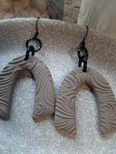 Load image into Gallery viewer, Linen rainbow dangle handmade earrings polymer clay earthy