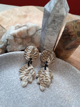 Load image into Gallery viewer, Moss agate stud handmade earrings polymer clay earthy