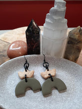 Load image into Gallery viewer, Pearl crown dangle handmade earrings polymer clay earthy