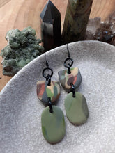 Load image into Gallery viewer, Sepia green dangle handmade earrings polymer clay earthy