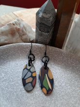 Load image into Gallery viewer, Oval leadlight dangle handmade earrings polymer clay earthy