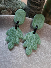 Load image into Gallery viewer, Minty leaf stud handmade earrings polymer clay earthy