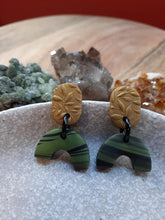 Load image into Gallery viewer, Green rainbow stud handmade earrings polymer clay earthy