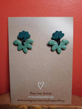 Load image into Gallery viewer, Emerald lotus stud handmade earrings polymer clay earthy