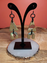 Load image into Gallery viewer, Gold rainbow dangle handmade earrings polymer clay earthy