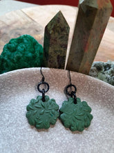Load image into Gallery viewer, Shamrock dangle handmade earrings polymer clay earthy