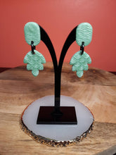Load image into Gallery viewer, Minty leaf stud handmade earrings polymer clay earthy