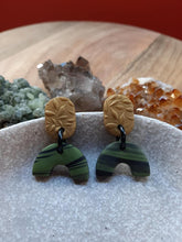 Load image into Gallery viewer, Green rainbow stud handmade earrings polymer clay earthy