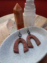 Load image into Gallery viewer, Rusty rainbow dangle handmade earrings polymer clay earthy