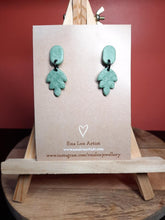 Load image into Gallery viewer, Minty leaf stud handmade earrings polymer clay earthy