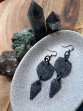 Load image into Gallery viewer, Silver moon dangle handmade earrings polymer clay earthy