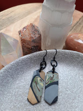 Load image into Gallery viewer, Grey wolf dangle handmade earrings polymer clay earthy