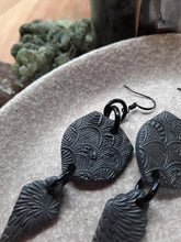 Load image into Gallery viewer, Silver moon dangle handmade earrings polymer clay earthy